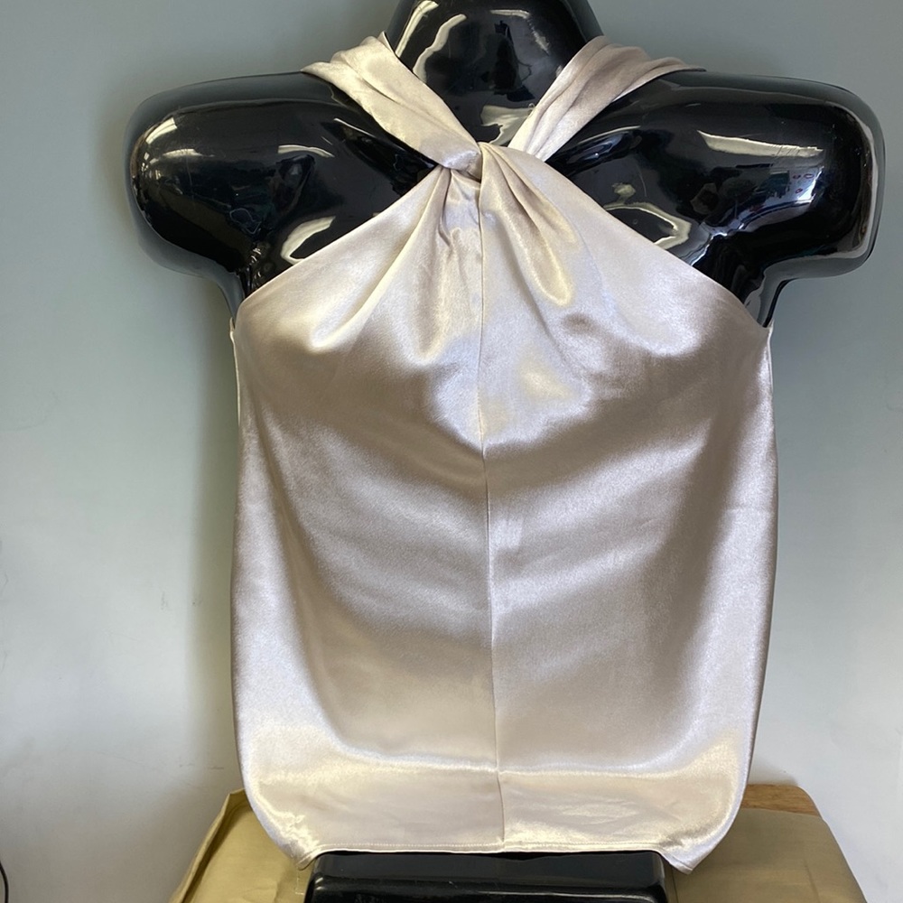 Ann Taylor satin cream colored, twist neck